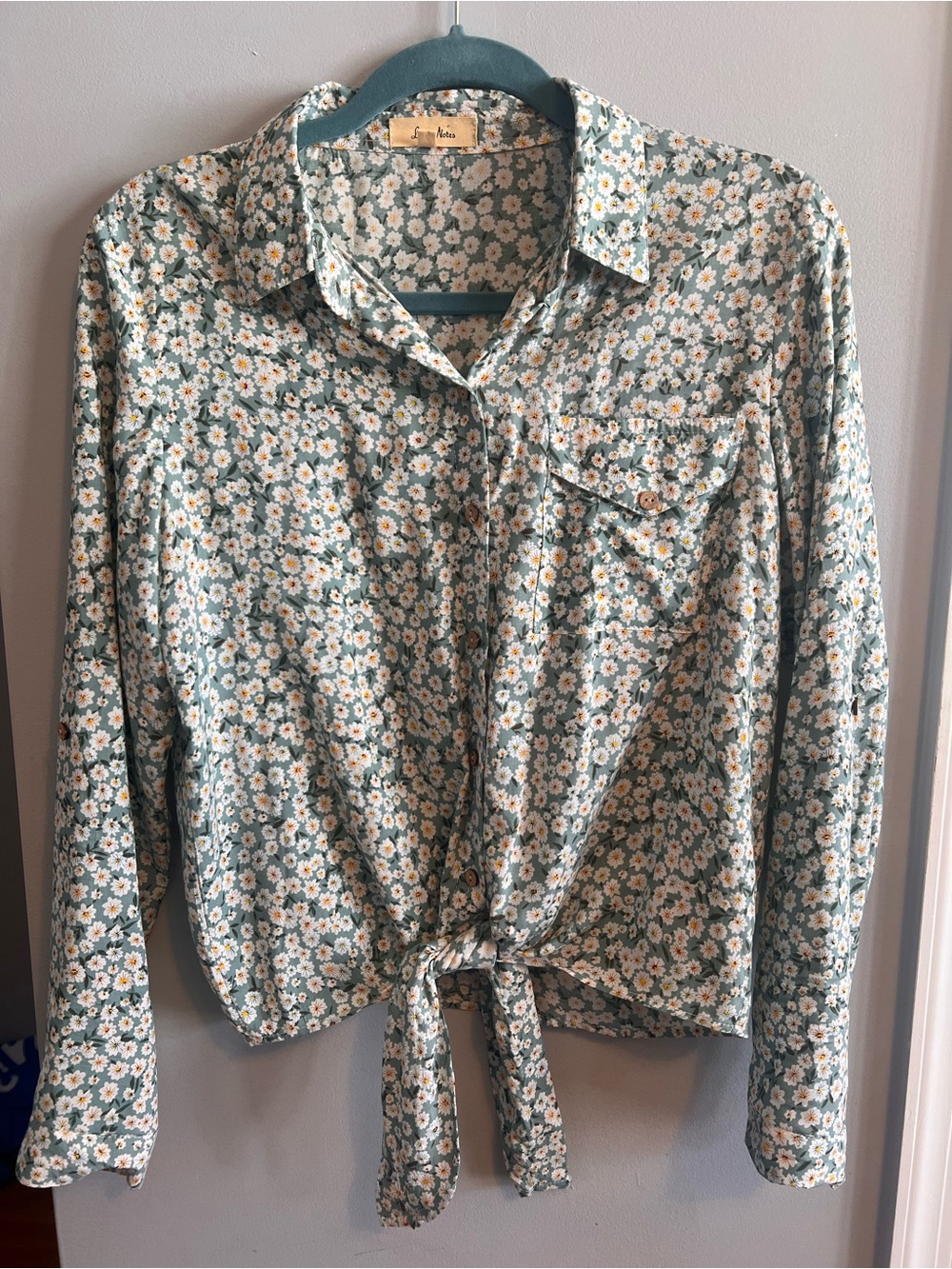 Love Notes Sage Floral Tie-Front Button Down Shirt